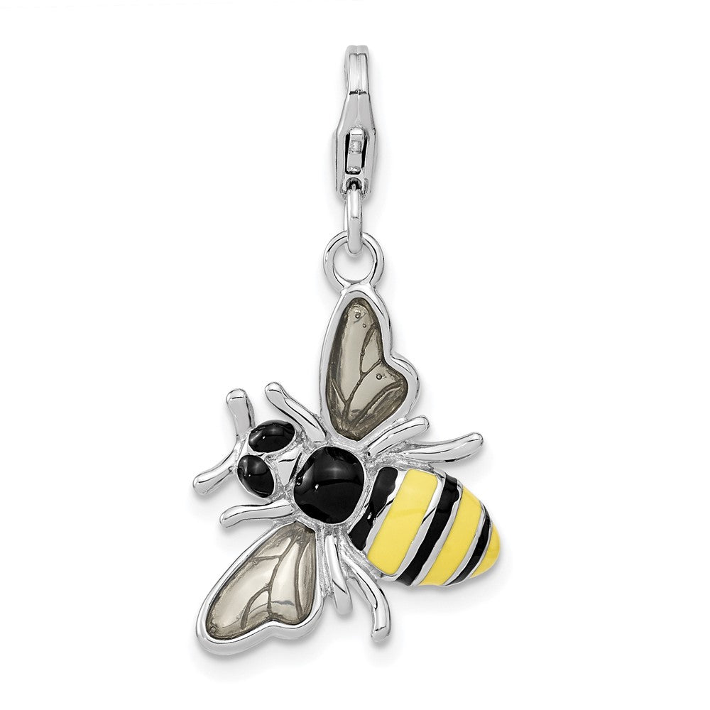 Amore La Vita Sterling Silver Rhodium-plated Polished Enameled 3-D Bubble Bee Charm with Fancy Lobster Clasp