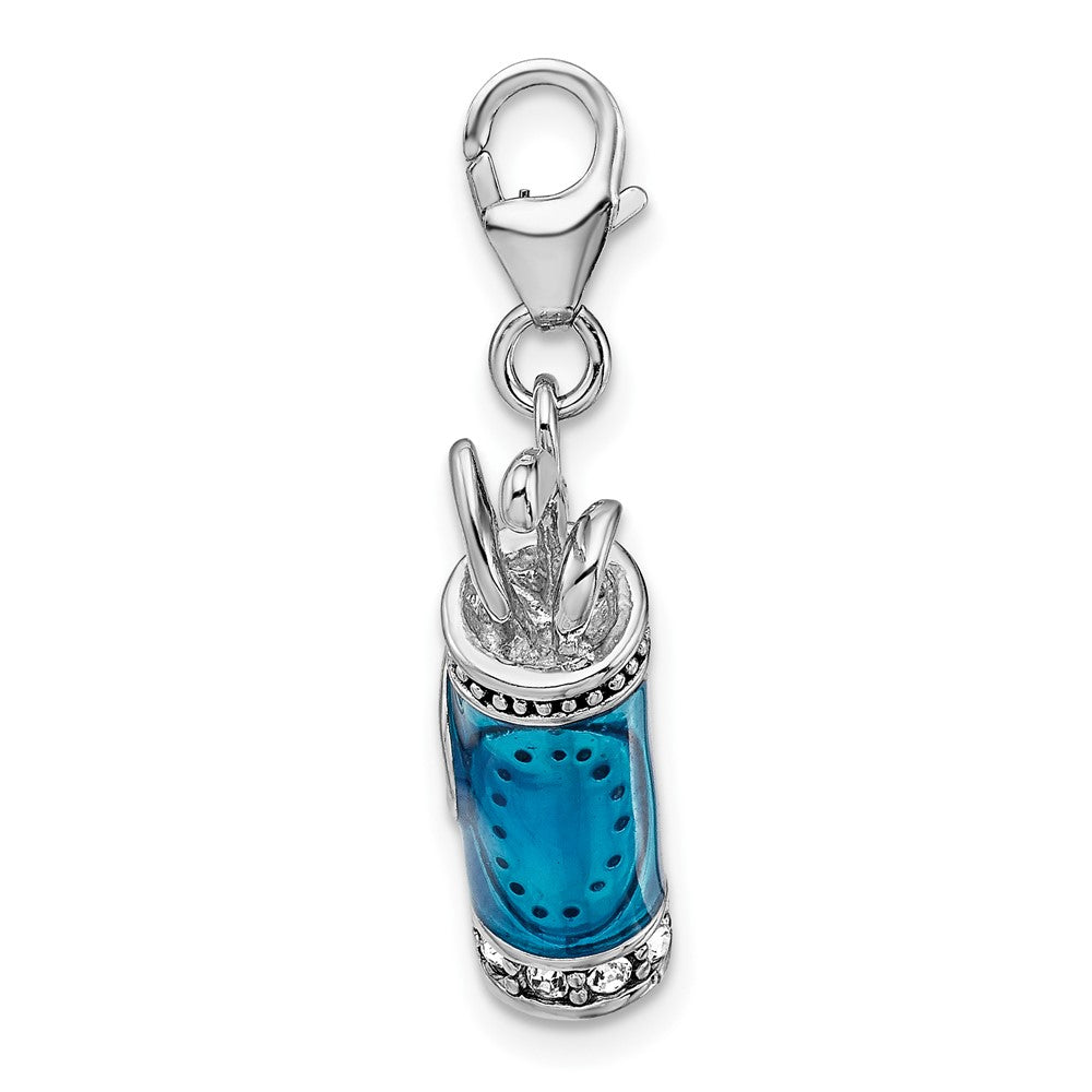 Amore La Vita Sterling Silver Rhodium-plated Polished 3-D Enameled Golf Bag and Clubs Charm with Fancy Lobster Clasp