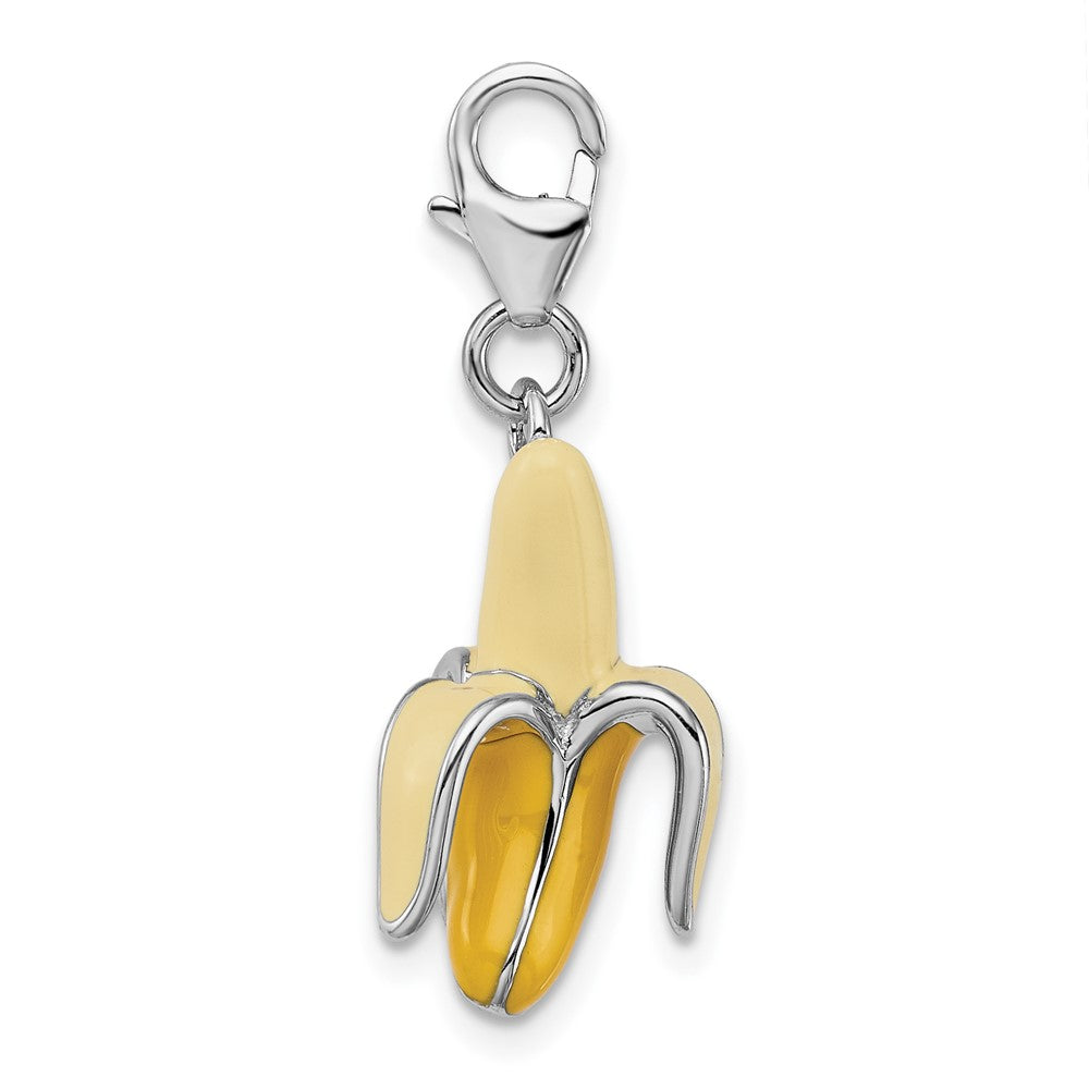 Amore La Vita Sterling Silver Rhodium-plated Polished 3-D Enameled Peeled Banana Charm with Fancy Lobster Clasp