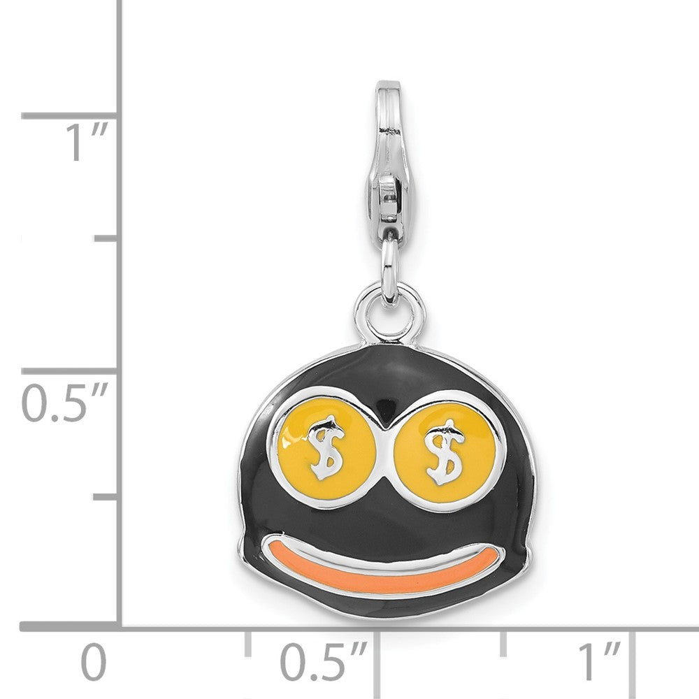 Sterling Silver Enameled 3-D Money Face w/Lobster Clasp Charm