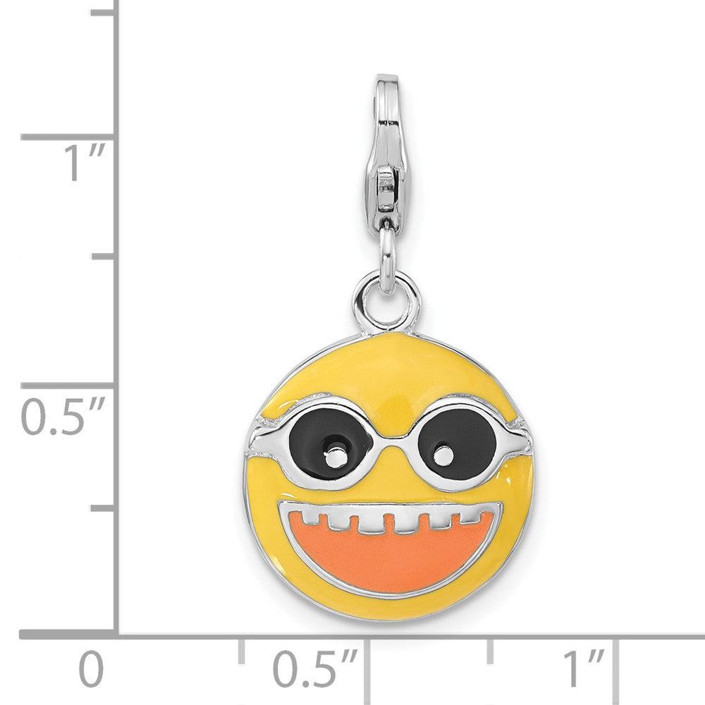 Sterling Silver Enameled Happy Face w/ Lobster Clasp Charm