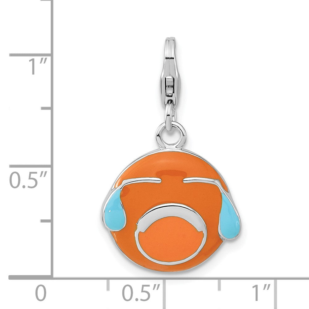 Sterling Silver Enameled Crying Face w/ Lobster Clasp Charm