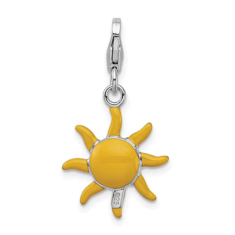 Amore La Vita Sterling Silver Rhodium-plated Polished 3-D Enameled Sunshine Charm with Fancy Lobster Clasp