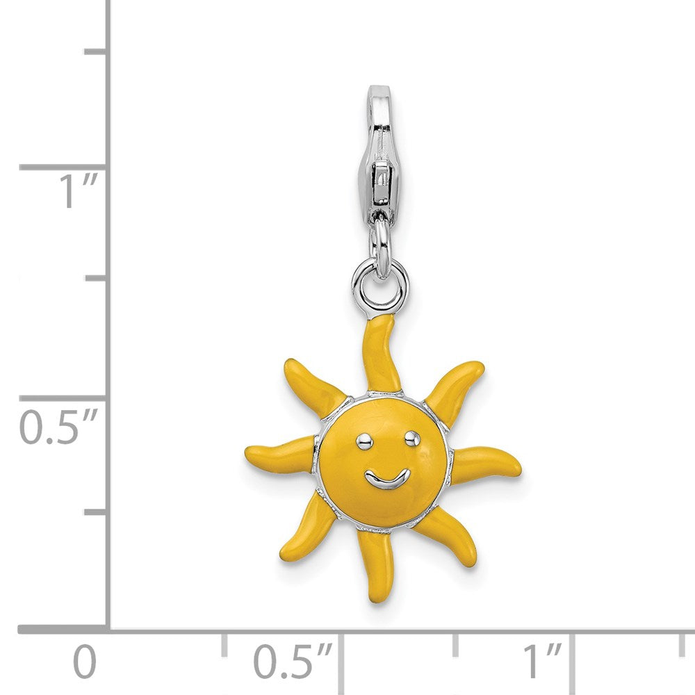 Amore La Vita Sterling Silver Rhodium-plated Polished 3-D Enameled Sunshine Charm with Fancy Lobster Clasp