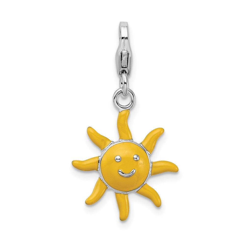 Amore La Vita Sterling Silver Rhodium-plated Polished 3-D Enameled Sunshine Charm with Fancy Lobster Clasp