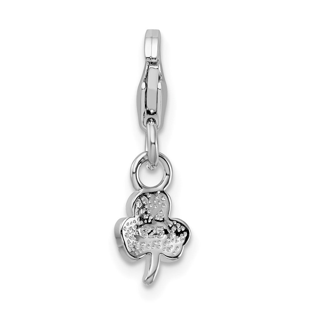 Amore La Vita Sterling Silver Rhodium-plated Polished 3-D Green Enameled Clover Charm with Fancy Lobster Clasp