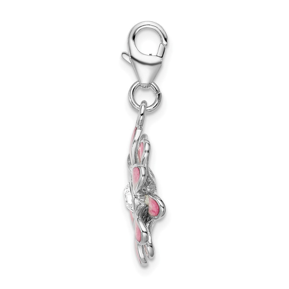 Amore La Vita Sterling Silver Rhodium-plated Polished Enameled Flower Charm with Fancy Lobster Clasp