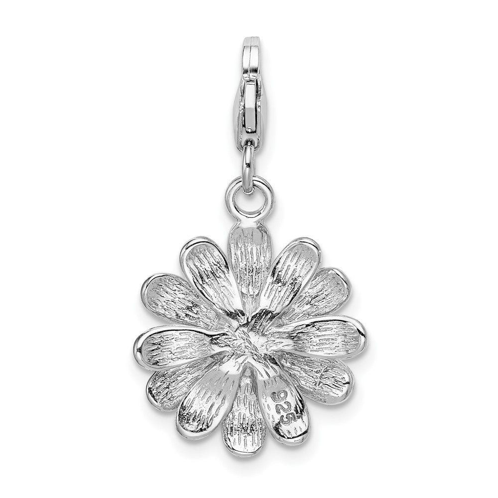 Amore La Vita Sterling Silver Rhodium-plated Polished Enameled Flower Charm with Fancy Lobster Clasp