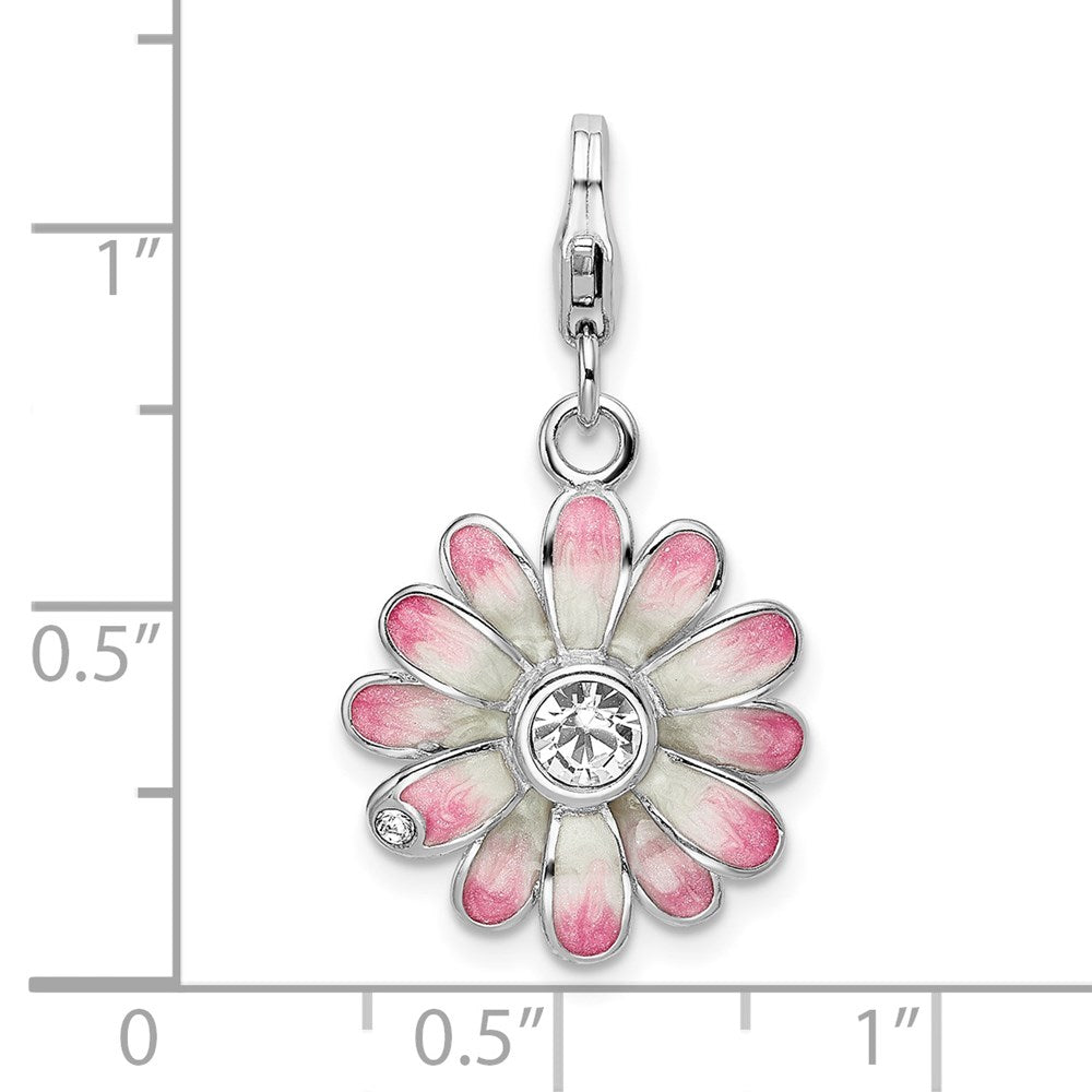 Amore La Vita Sterling Silver Rhodium-plated Polished Enameled Flower Charm with Fancy Lobster Clasp