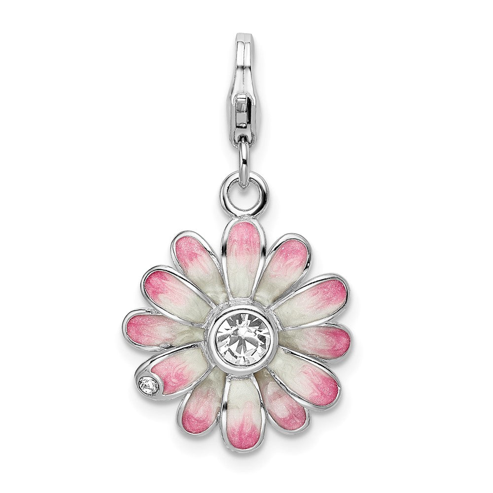 Amore La Vita Sterling Silver Rhodium-plated Polished Enameled Flower Charm with Fancy Lobster Clasp