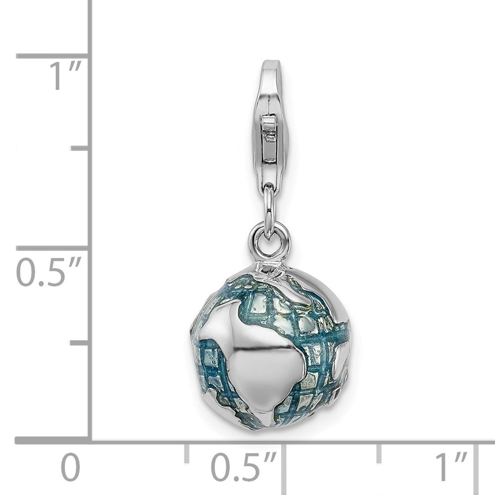 Amore La Vita Sterling Silver Rhodium-plated Polished 3-D Enameled World Globe Charm with Fancy Lobster Clasp