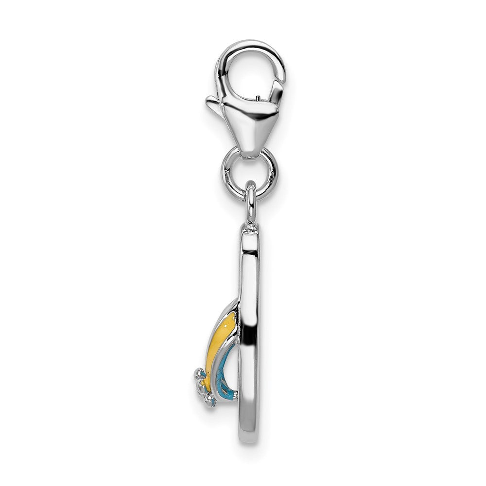 Amore La Vita Sterling Silver Rhodium-plated Polished 3-D Enameled Flower Flip Flop Charm with Fancy Lobster Clasp