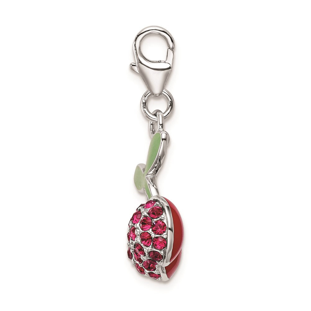 Sterling Silver RH Enameled 3-D Cherries w/Lobster Clasp Charm