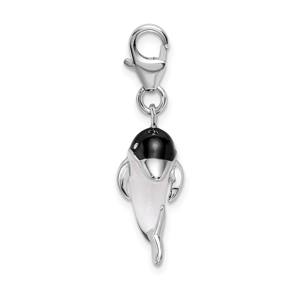 Amore La Vita Sterling Silver Rhodium-plated Polished 3-D Enameled Dolphin Charm with Fancy Lobster Clasp