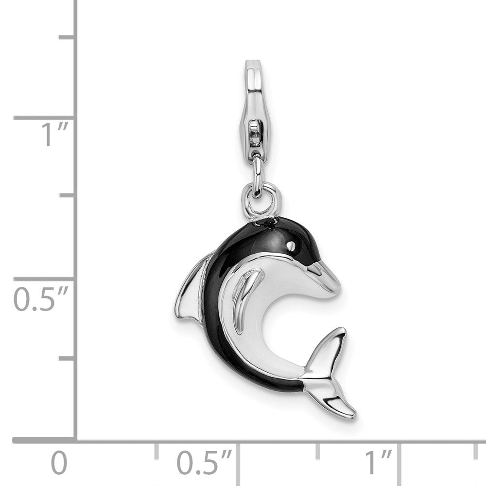 Amore La Vita Sterling Silver Rhodium-plated Polished 3-D Enameled Dolphin Charm with Fancy Lobster Clasp