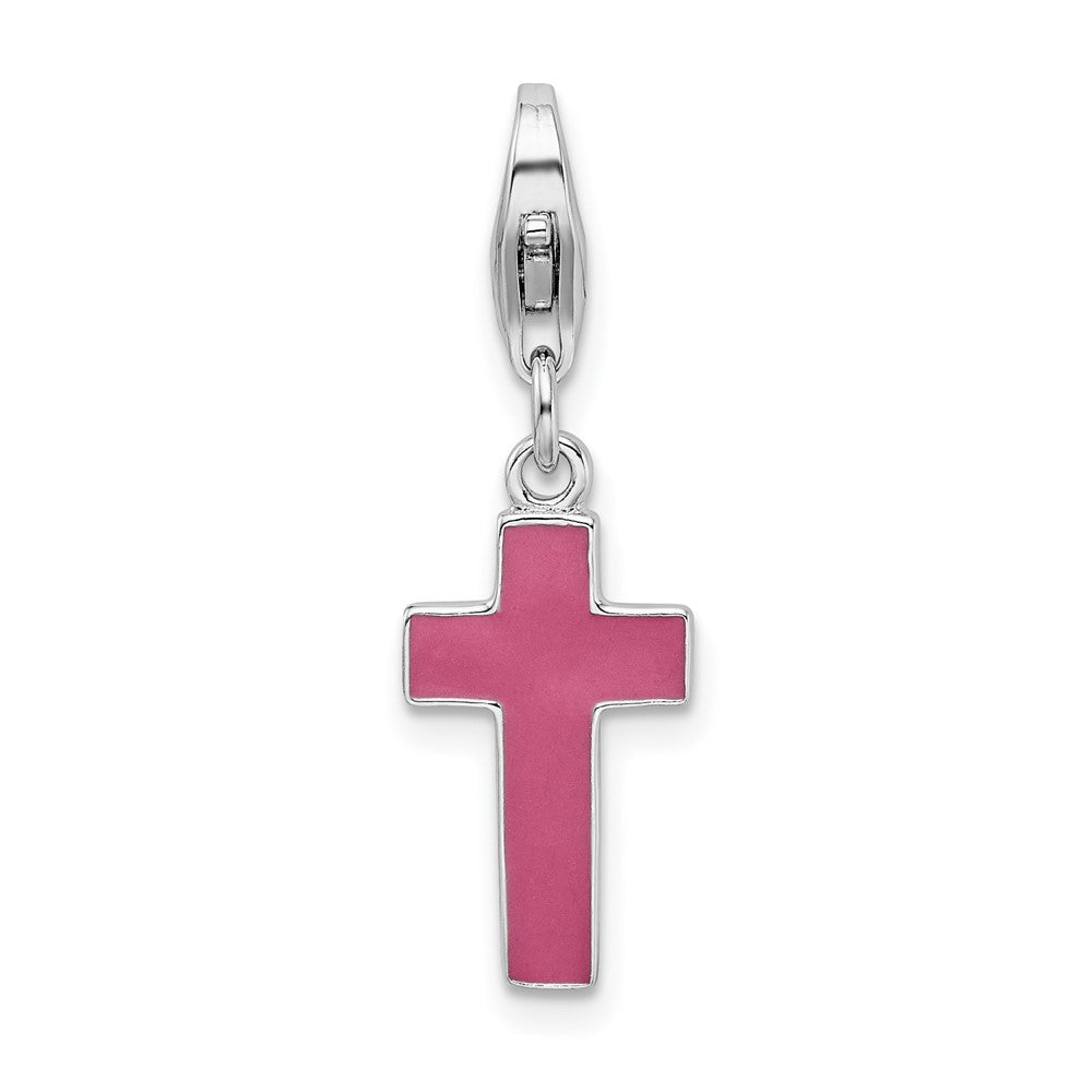 Amore La Vita Sterling Silver Rhodium-plated Polished Enameled Cross Charm with Fancy Lobster Clasp