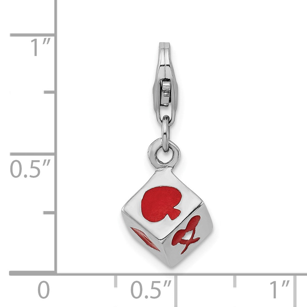 Sterling Silver Rhodium-plated 3-D Enameled Die w/Lobster Clasp Charm