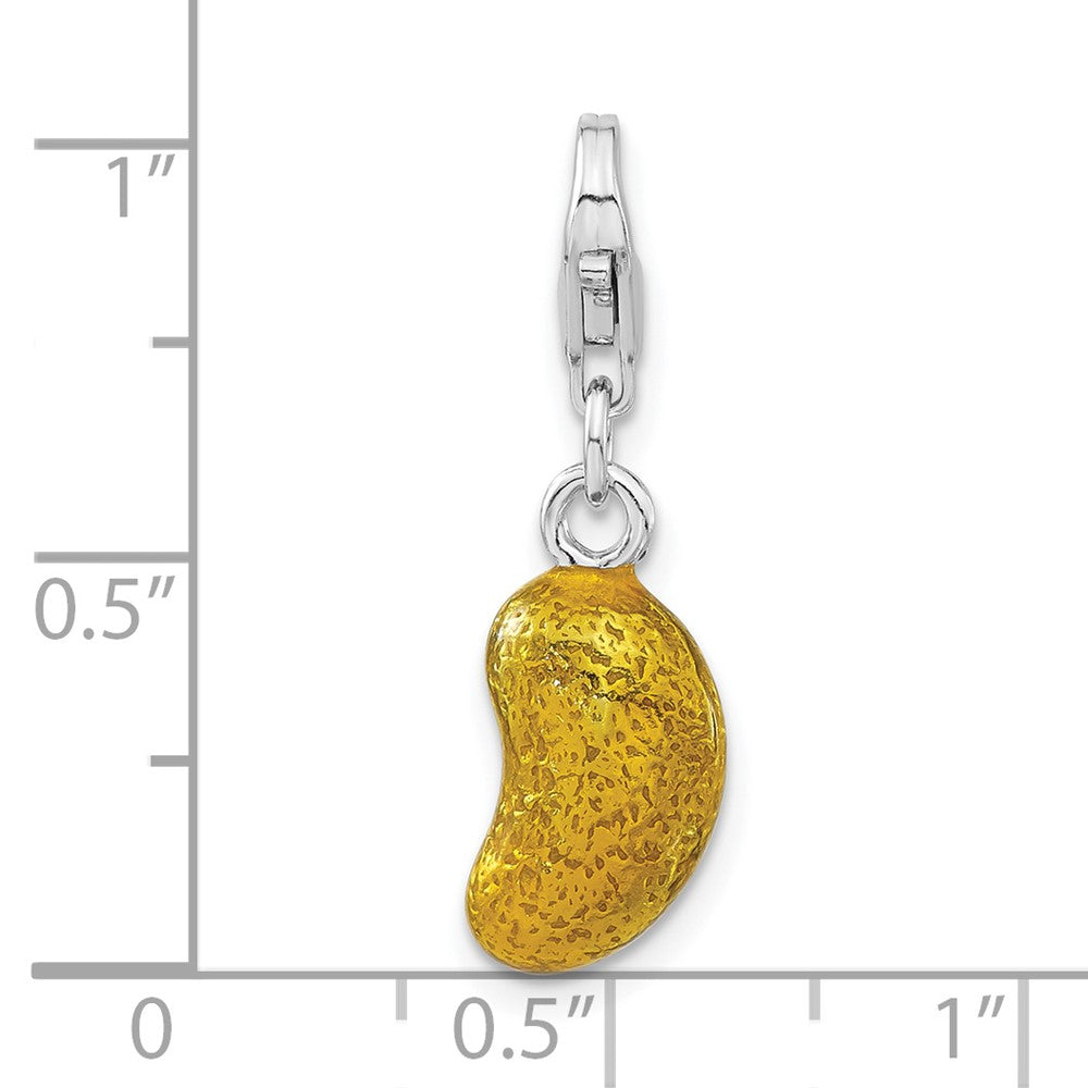 Sterling Silver Rhod-plated 3-D Enameled Yellow Bean w/Lobster Clasp Charm