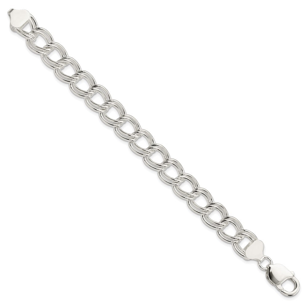 Sterling Silver 11.5mm Solid Double Link Charm Bracelet