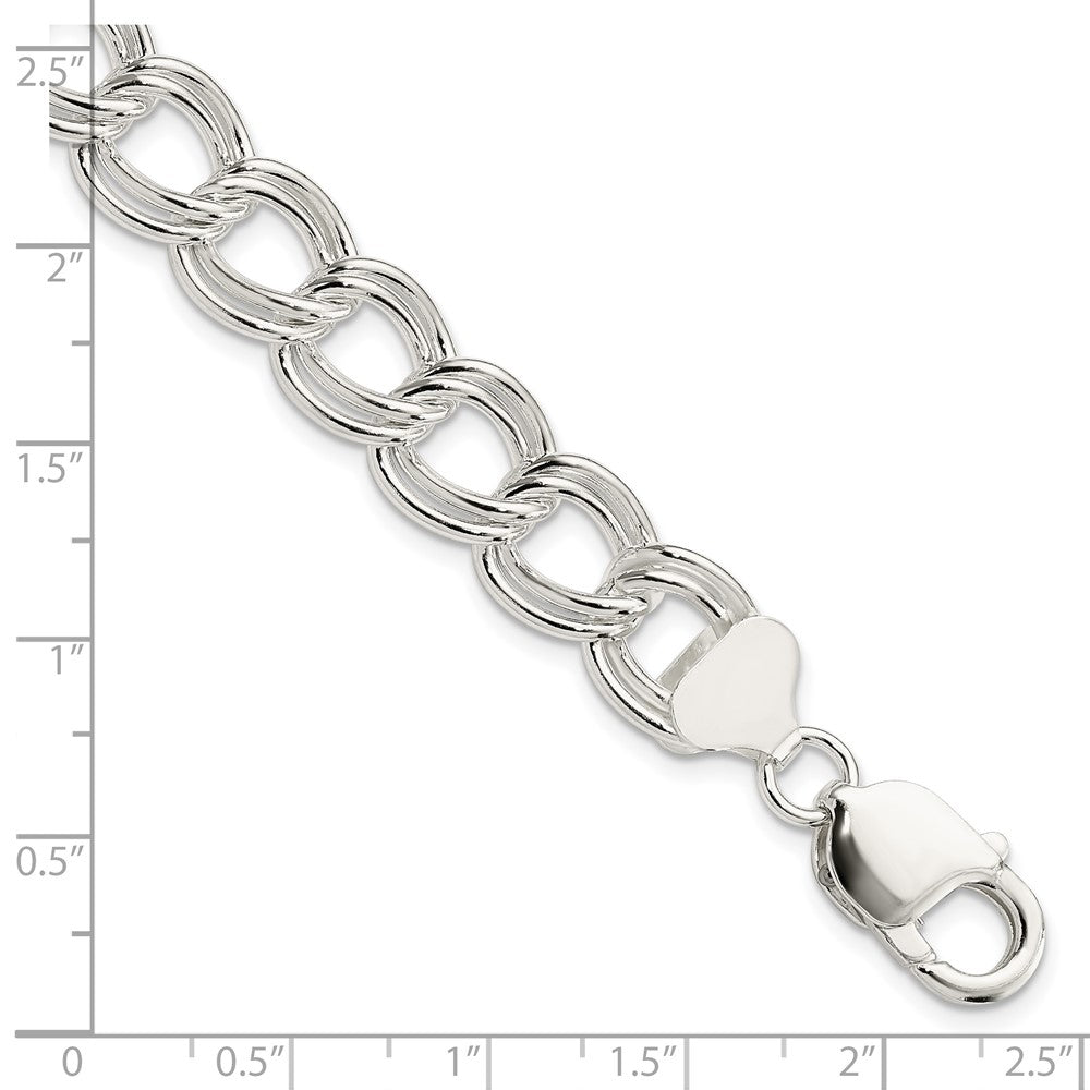 Sterling Silver 11.5mm Solid Double Link Charm Bracelet