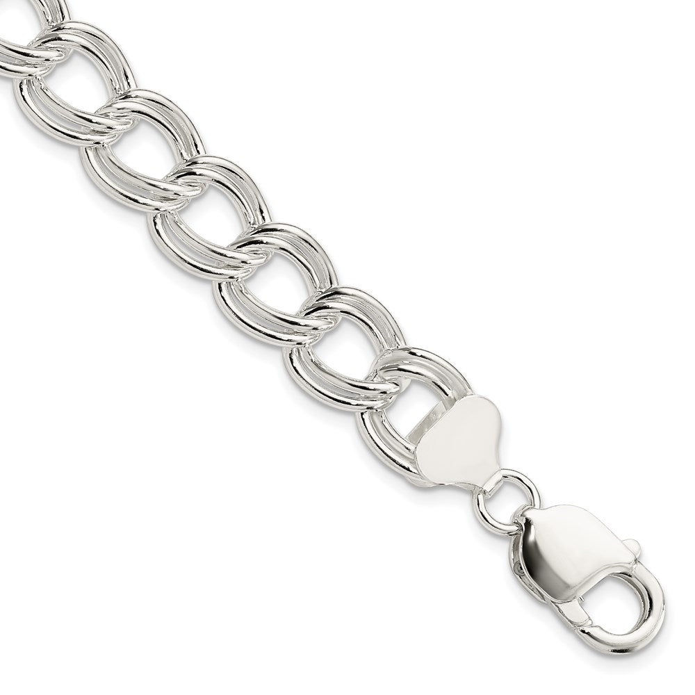 Sterling Silver 11.5mm Solid Double Link Charm Bracelet