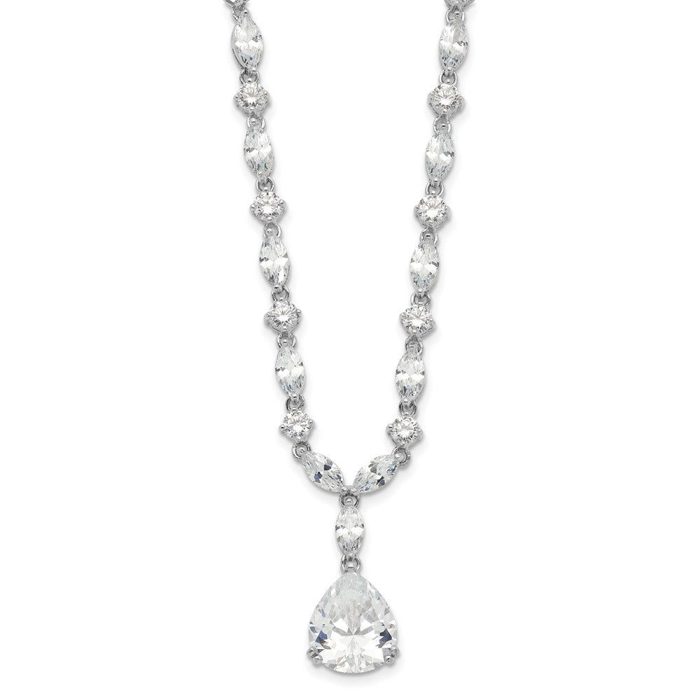 Cheryl M Sterling Silver Rhodium-plated Fancy Marquise-cut & Brilliant-cut Pear CZ 17 Inch Necklace