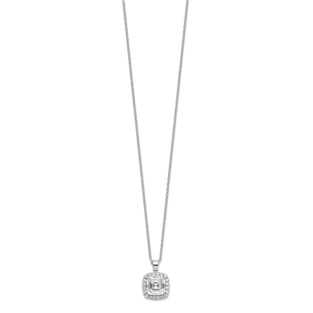 Cheryl M Sterling Silver Rhodium-plated Asscher-cut and Brilliant-cut CZ Halo 18 Inch Necklace