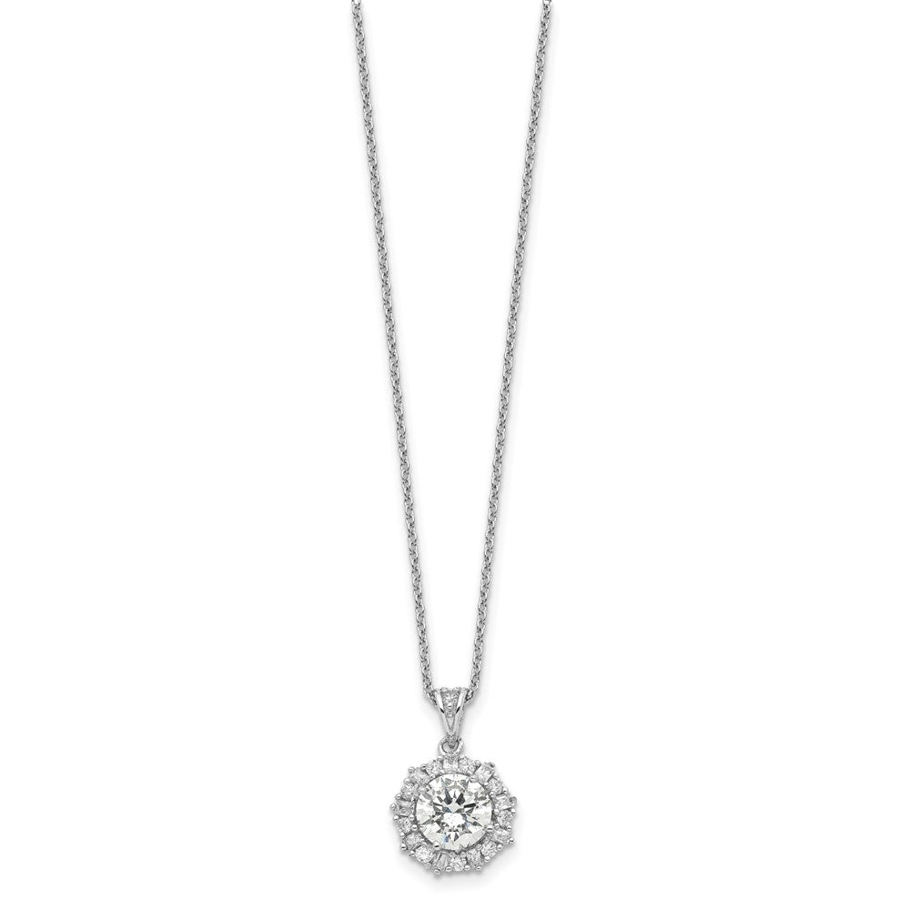 Cheryl M Sterling Silver Rhodium-plated Brilliant-cut and Emerald-cut CZ Halo 18 Inch Necklace