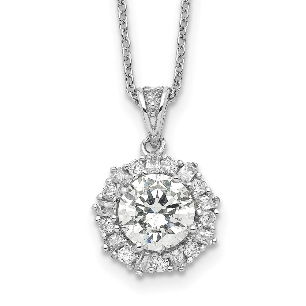 Cheryl M Sterling Silver Rhodium-plated Brilliant-cut and Emerald-cut CZ Halo 18 Inch Necklace