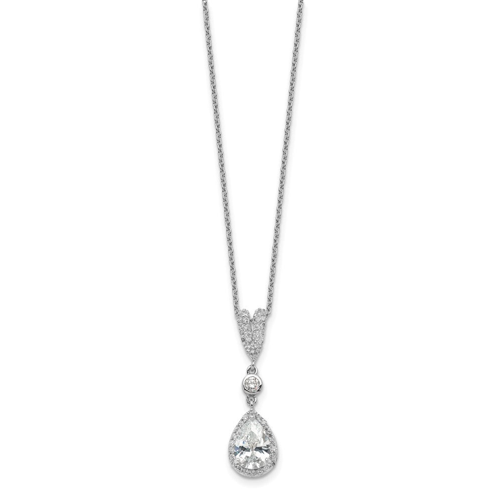 Cheryl M Sterling Silver Rhodium-plated Brilliant-cut CZ Teardrop and Bezel Halo 18 Inch Necklace