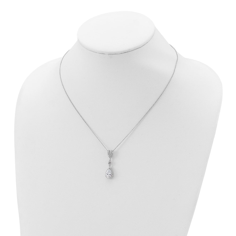 Cheryl M Sterling Silver Rhodium-plated Brilliant-cut CZ Teardrop and Bezel Halo 18 Inch Necklace