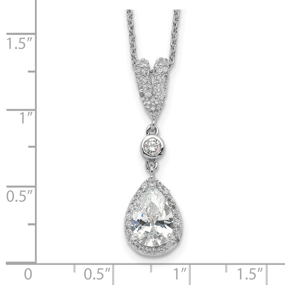 Cheryl M Sterling Silver Rhodium-plated Brilliant-cut CZ Teardrop and Bezel Halo 18 Inch Necklace