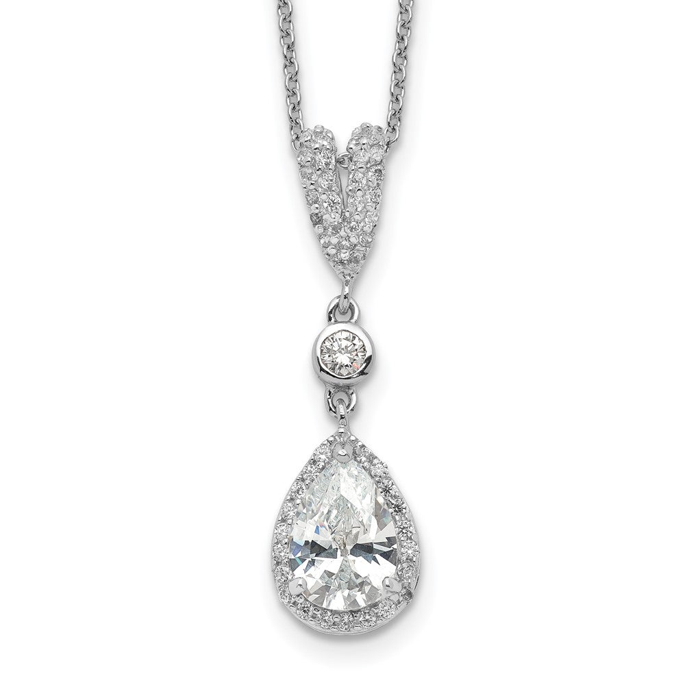 Cheryl M Sterling Silver Rhodium-plated Brilliant-cut CZ Teardrop and Bezel Halo 18 Inch Necklace