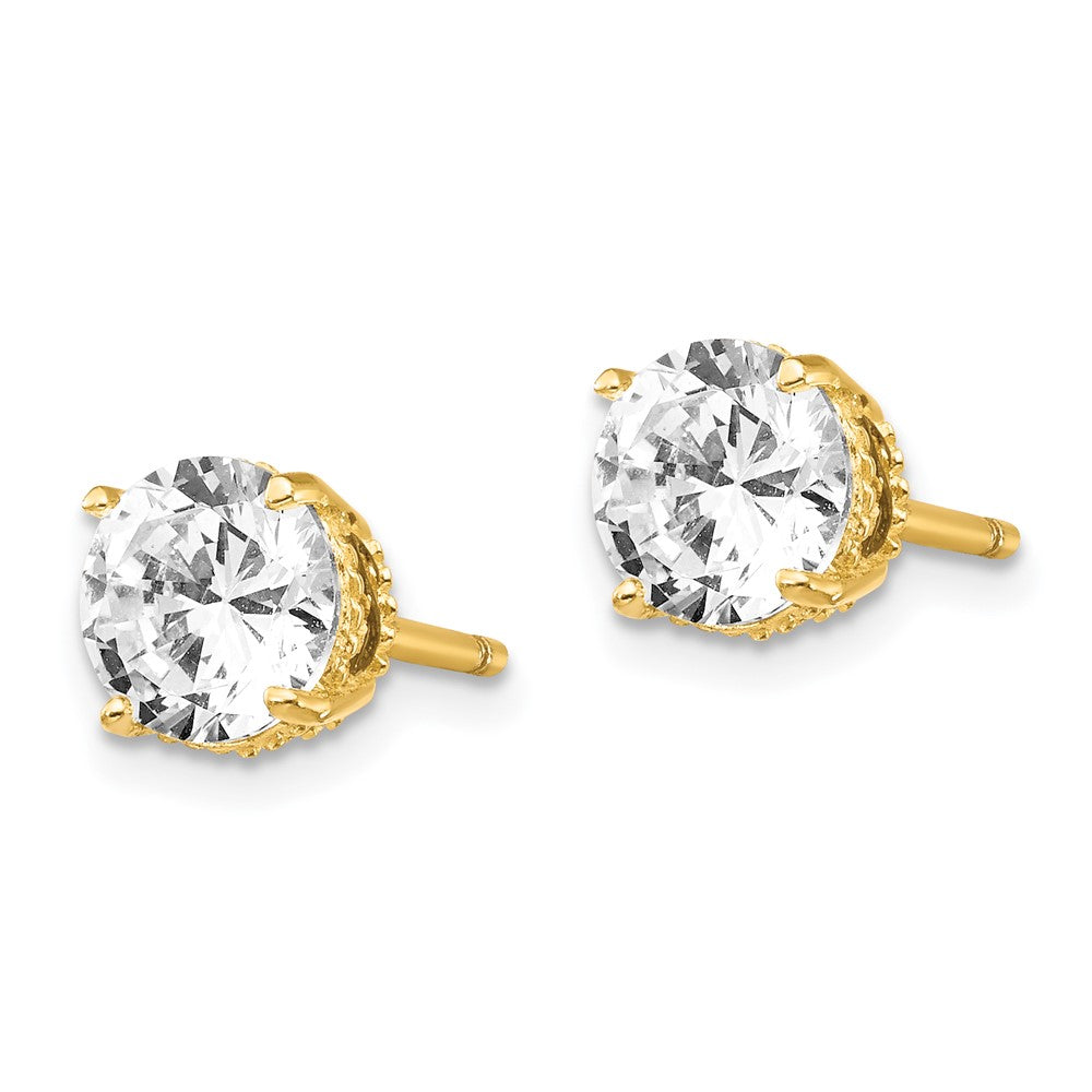 Cheryl M Sterling Silver Gold-plated with Black Rhodium Accent Brilliant-cut 6.5mm CZ Stud Post Earrings