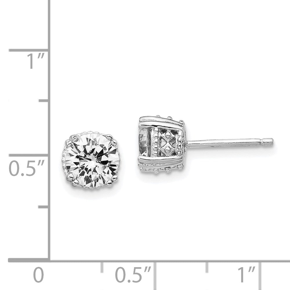 Cheryl M Sterling Silver Rhodium-plated Round Brilliant-cut 6.5mm CZ Post Stud Earrings