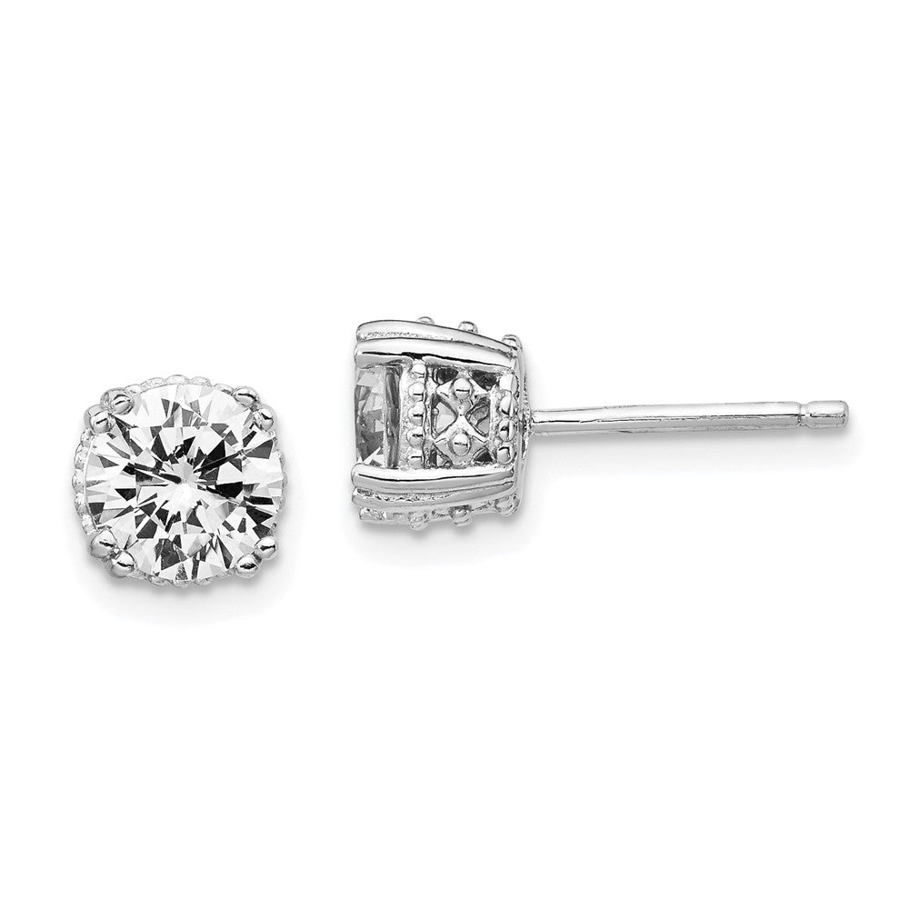 Cheryl M Sterling Silver Rhodium-plated Round Brilliant-cut 6.5mm CZ Post Stud Earrings