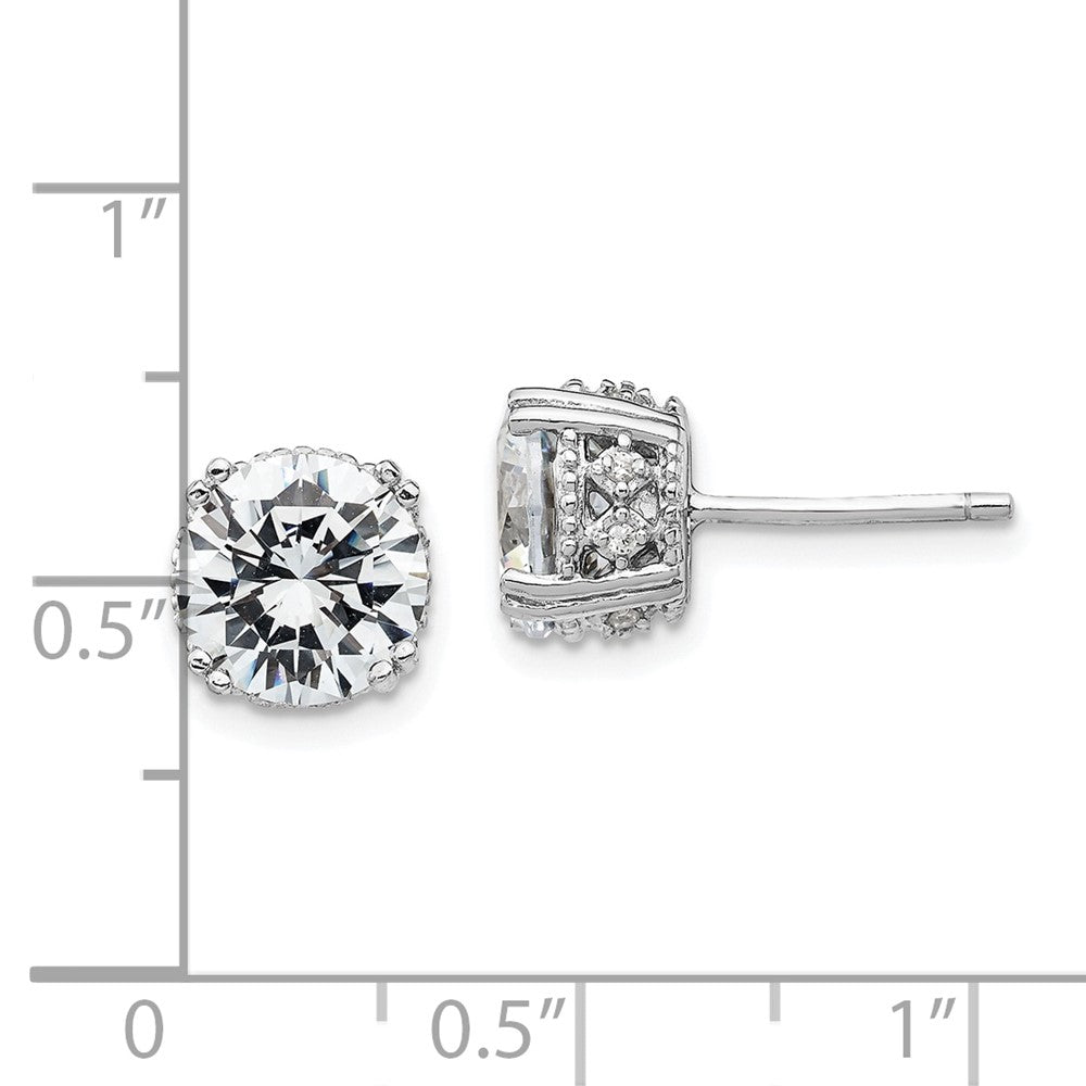 Cheryl M Sterling Silver Rhodium-plated Brilliant-cut 8mm CZ Stud Post Earrings