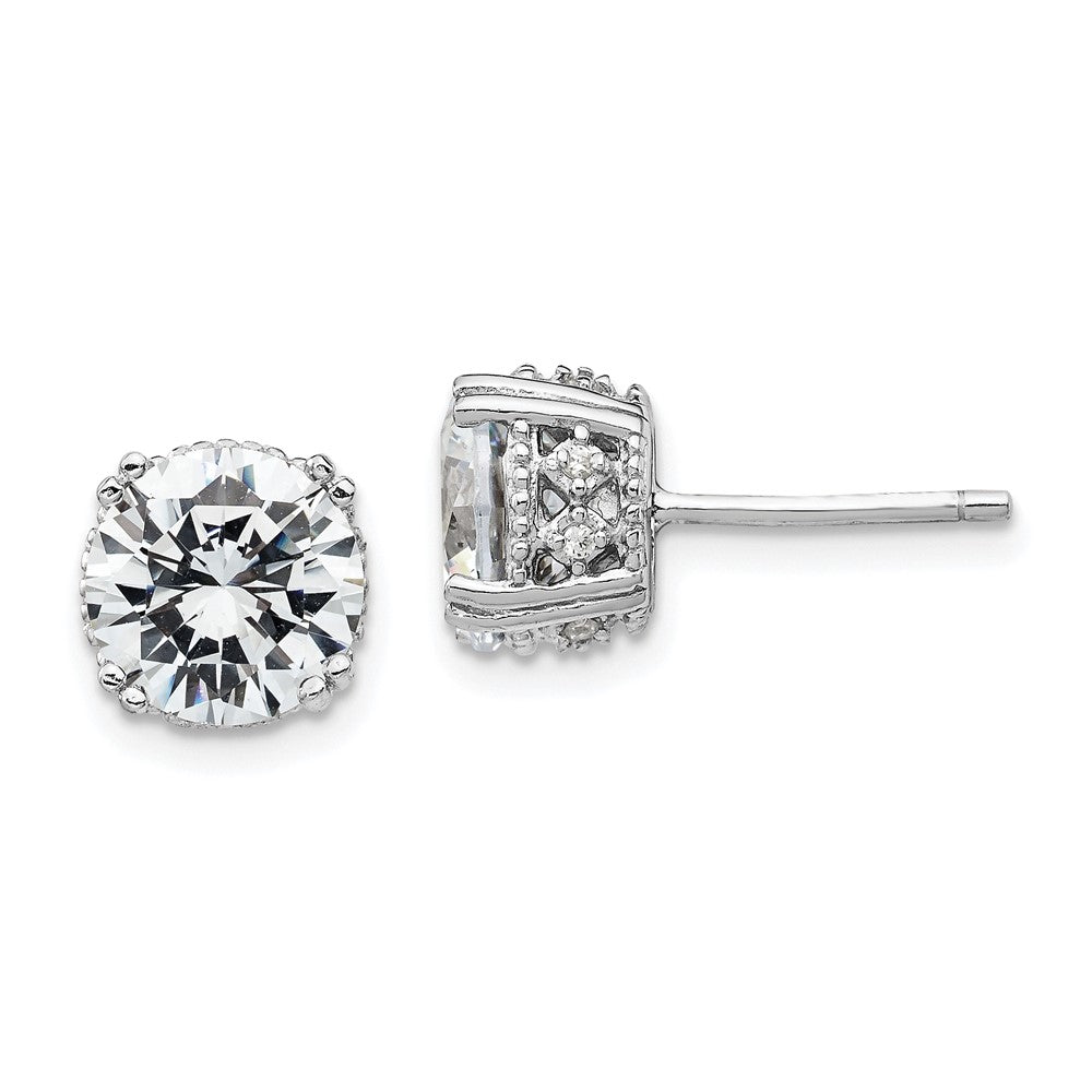 Cheryl M Sterling Silver Rhodium-plated Brilliant-cut 8mm CZ Stud Post Earrings