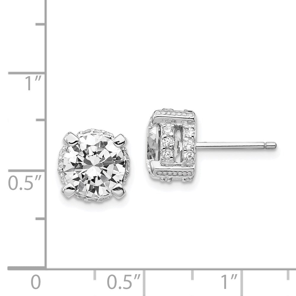 Cheryl M Sterling Silver Rhodium-plated Brilliant-cut 8mm CZ Stud Post Earrings