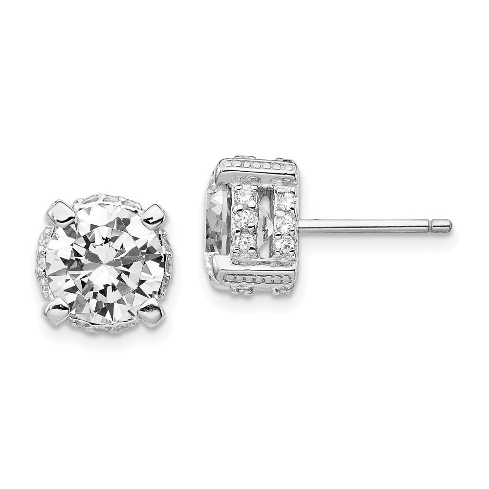 Cheryl M Sterling Silver Rhodium-plated Brilliant-cut 8mm CZ Stud Post Earrings