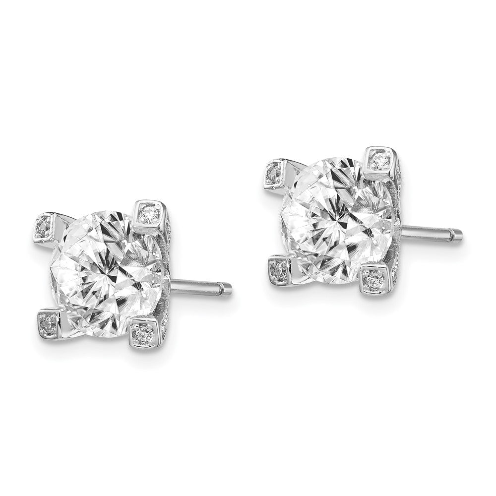 Cheryl M Sterling Silver Rhodium-plated Brilliant-cut CZ 8mm Stud Post Earrings