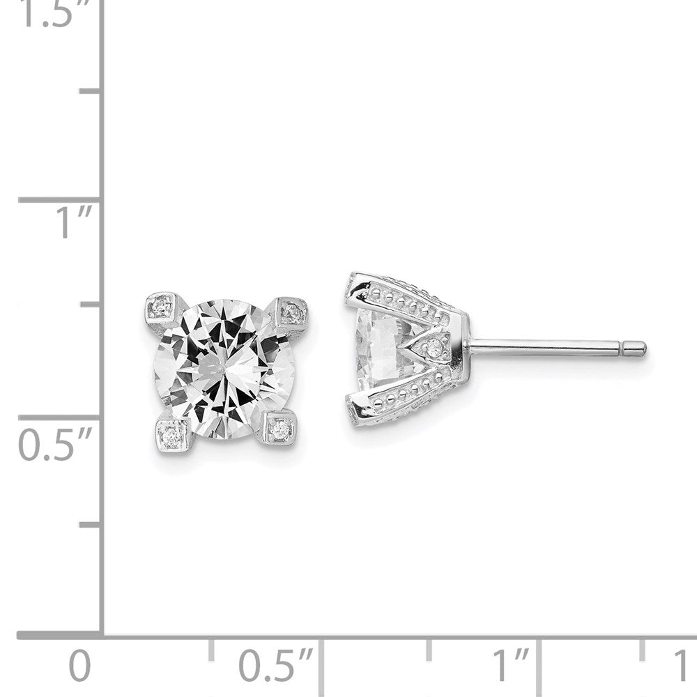 Cheryl M Sterling Silver Rhodium-plated Brilliant-cut CZ 8mm Stud Post Earrings