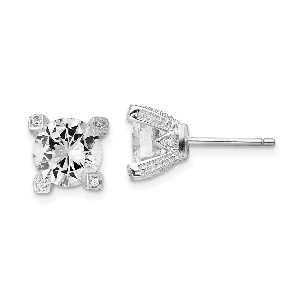 Cheryl M Sterling Silver Rhodium-plated Brilliant-cut CZ 8mm Stud Post Earrings