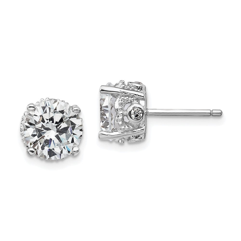 Cheryl M Sterling Silver Rhodium-plated Brilliant-cut CZ 8mm Stud Post Earrings