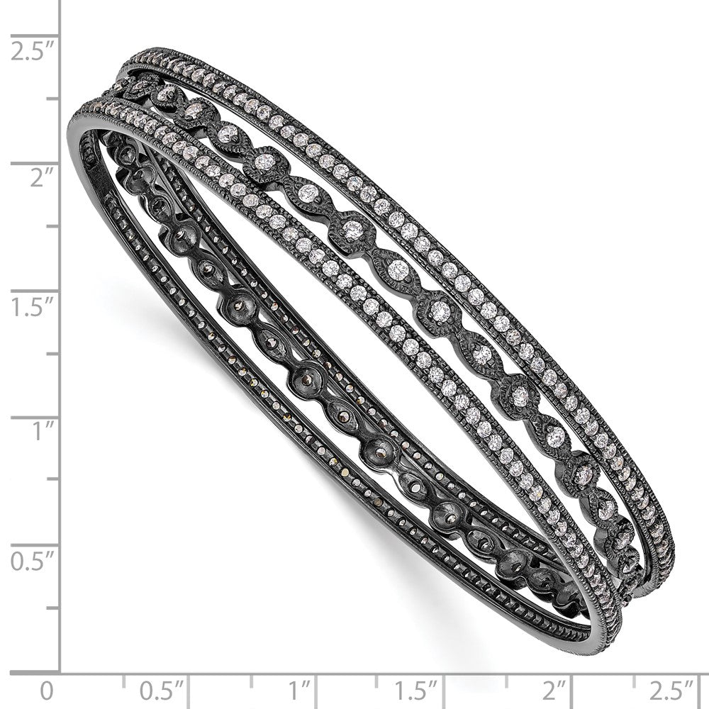 Cheryl M Sterling Silver Black-plated CZ Three Bangle Set