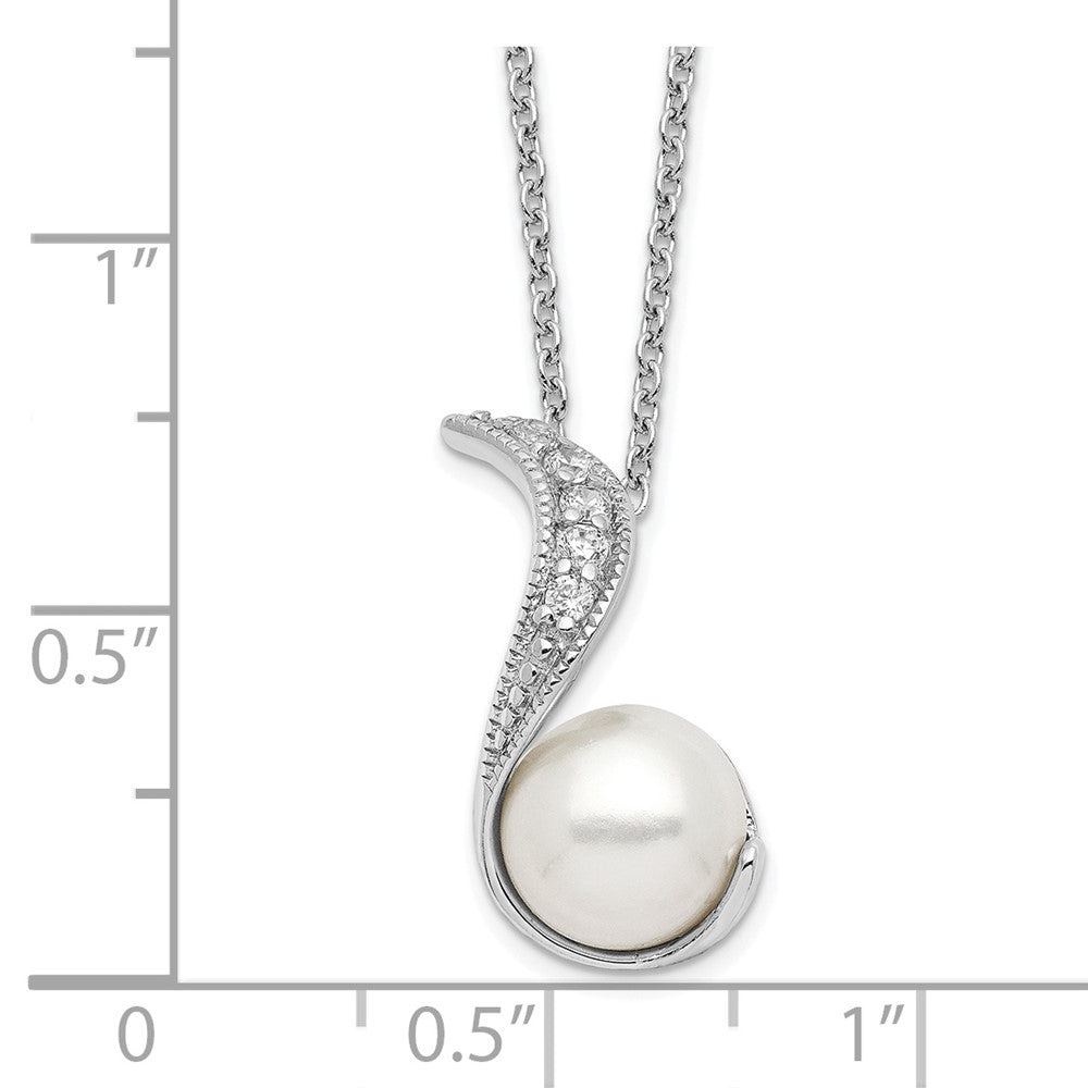 Cheryl M Sterling Silver Rhodium-plated Freshwater Cultured Pearl and Brilliant-cut CZ Swirl 18 Inch Necklace