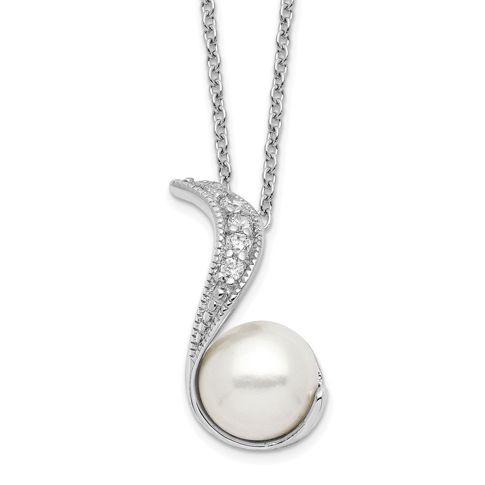 Cheryl M Sterling Silver Rhodium-plated Freshwater Cultured Pearl and Brilliant-cut CZ Swirl 18 Inch Necklace