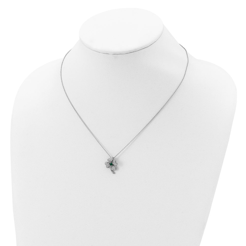 Cheryl M Sterling Silver Rhodium-plated Brilliant-cut Green Glass and Brilliant-cut White CZ Four Leaf Clover 18 Inch Neck...