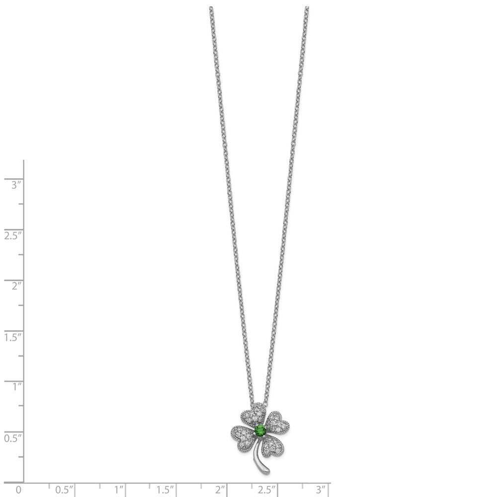 Cheryl M Sterling Silver Rhodium-plated Brilliant-cut Green Glass and Brilliant-cut White CZ Four Leaf Clover 18 Inch Neck...