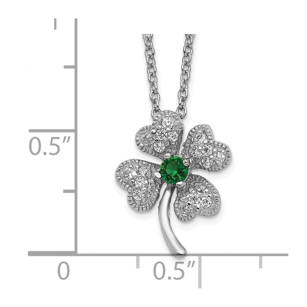 Cheryl M Sterling Silver Rhodium-plated Brilliant-cut Green Glass and Brilliant-cut White CZ Four Leaf Clover 15 Inch Neck...